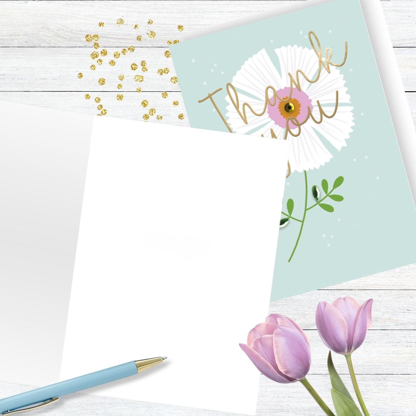 Hand-Finished Thank You Greeting Card Brightly Blooming Floral Simple Thankyou