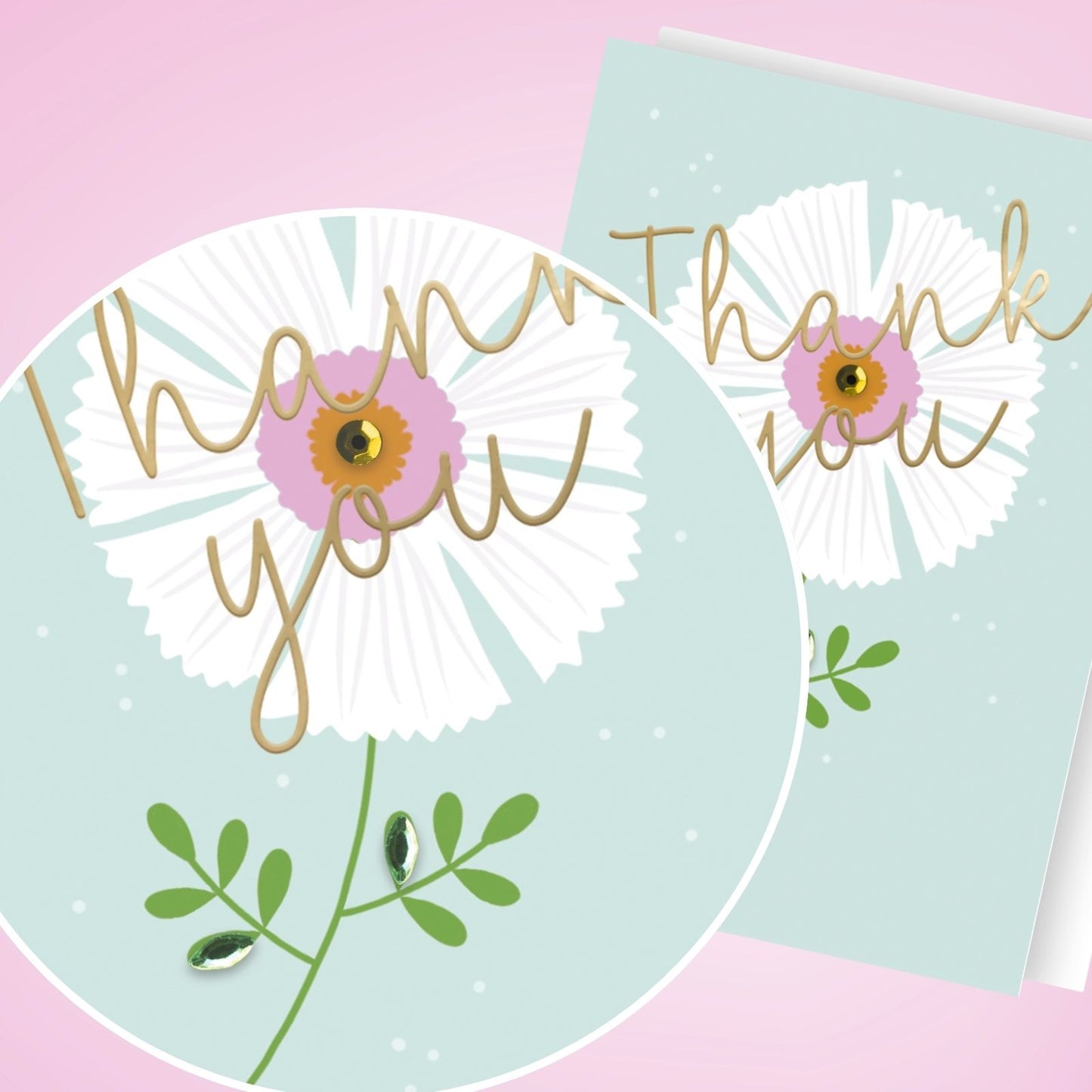 Hand-Finished Thank You Greeting Card Brightly Blooming Floral Simple Thankyou