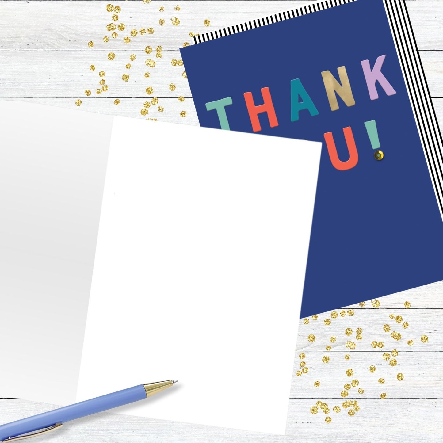 Hand-Finished Thank You! Greeting Card Sparkly Thanks Embellished Blank Inside
