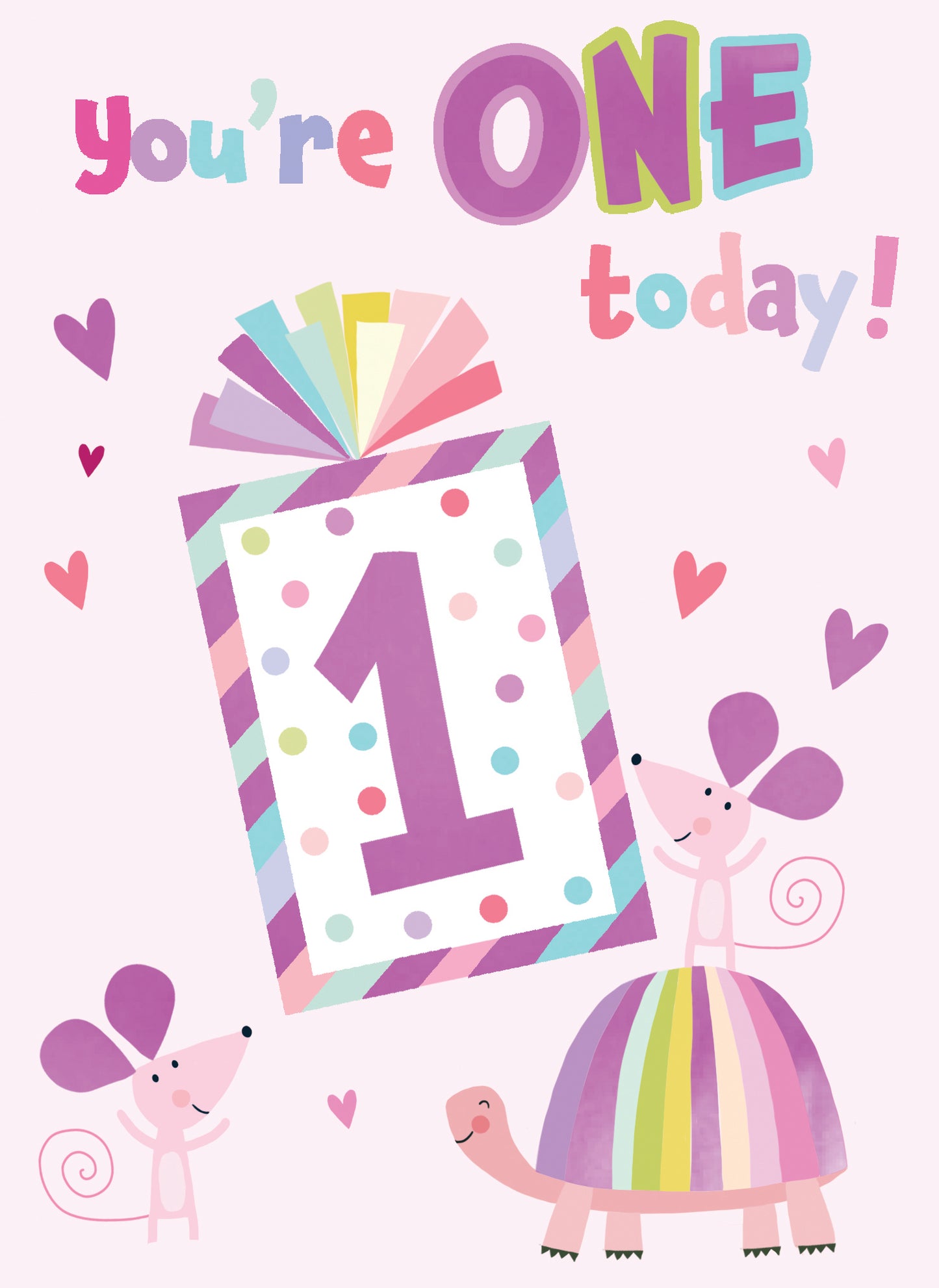 Girls 1st Birthday You're One Today! 1 Rainbow Surprise! Birthday Greeting Card