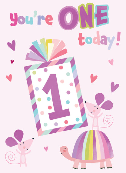 Girls 1st Birthday You're One Today! 1 Rainbow Surprise! Birthday Greeting Card