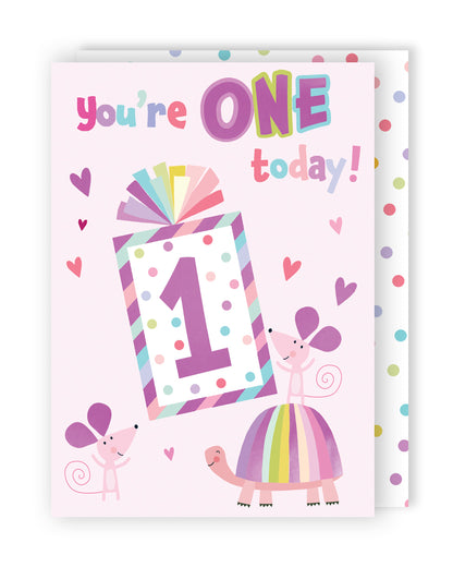 Girls 1st Birthday You're One Today! 1 Rainbow Surprise! Birthday Greeting Card