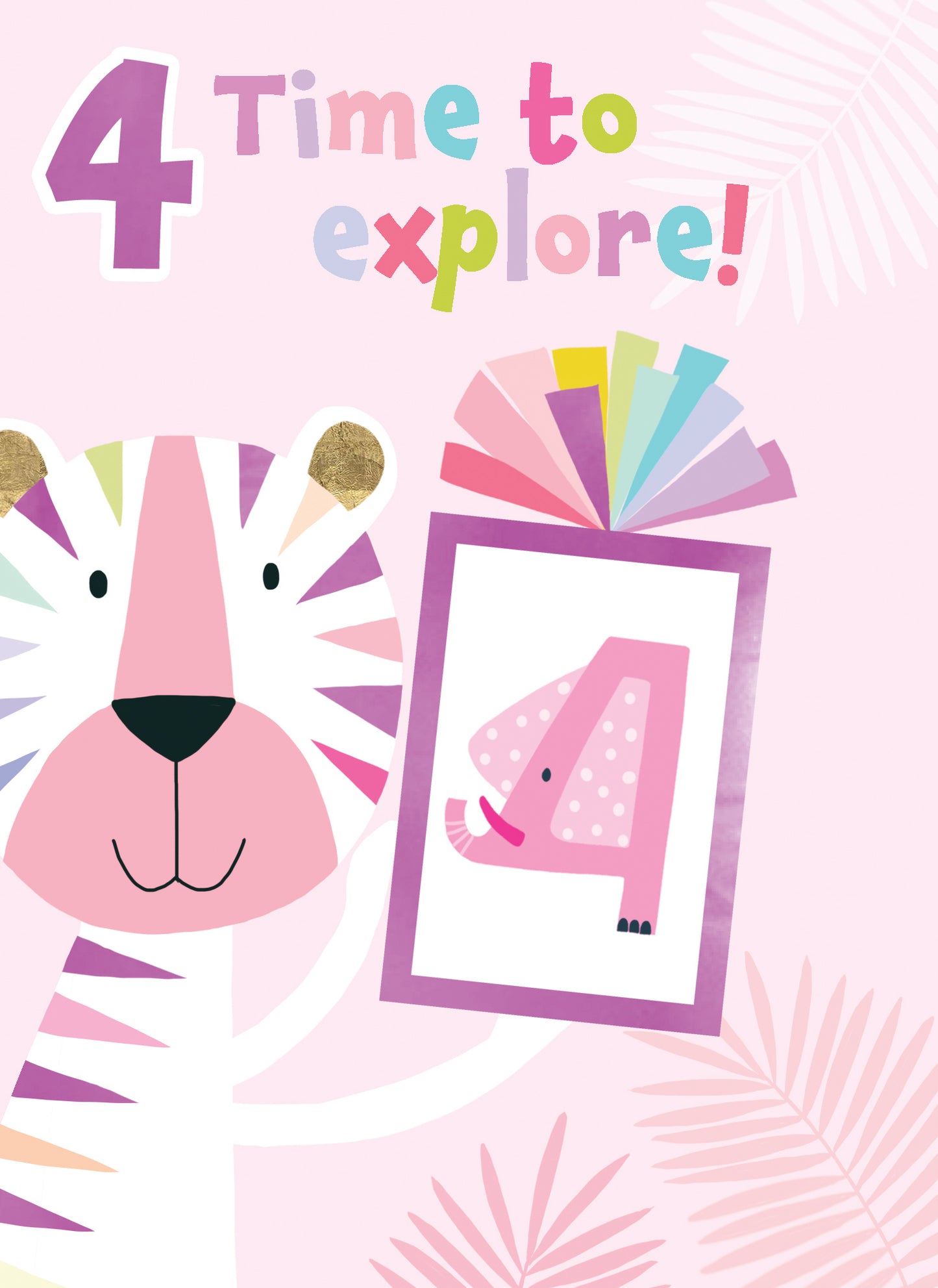 Girls 4th Birthday 4 Explore! Fun Kids Tattoo Elephant Childrens Birthday Card