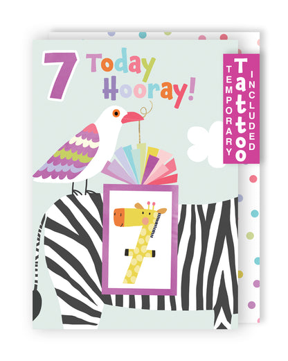 Girls 7th Birthday 7 Today Fun Kids Tattoo Giraffe Childrens Birthday Card