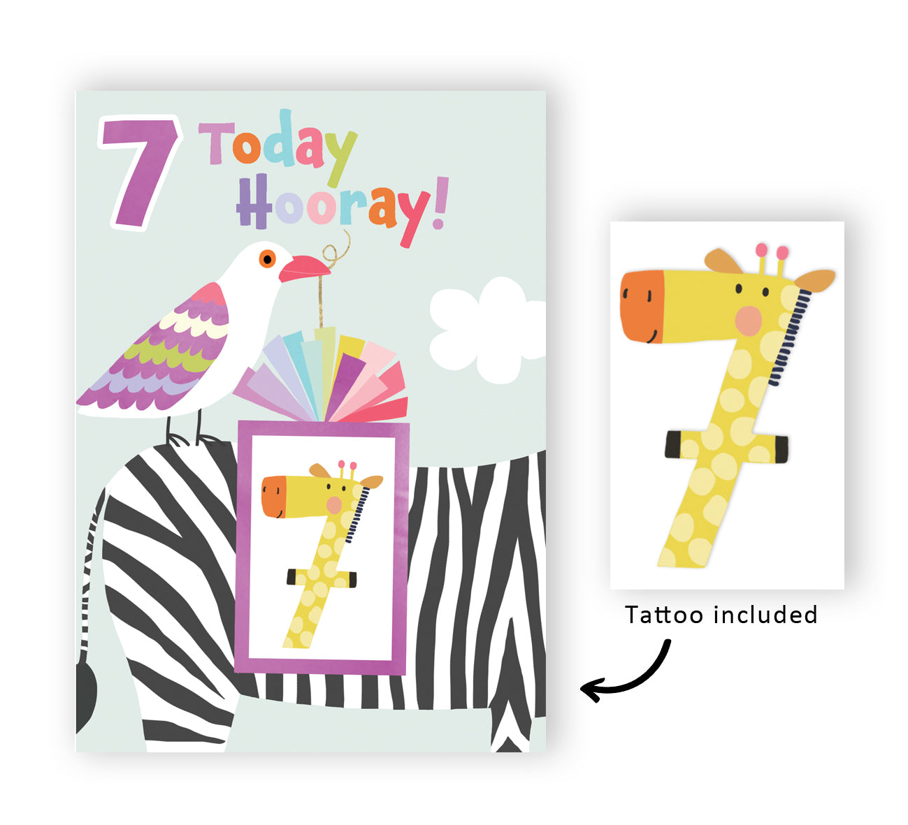 Girls 7th Birthday 7 Today Fun Kids Tattoo Giraffe Childrens Birthday Card