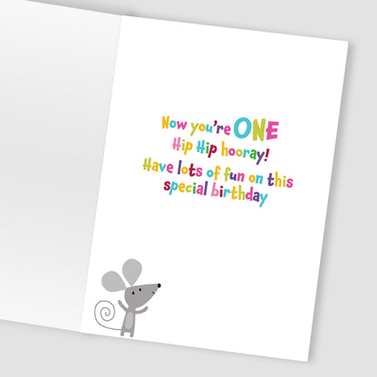 Boys 1st Birthday One Today! 1 Mice Surprise Birthday Contemporary Greeting Card