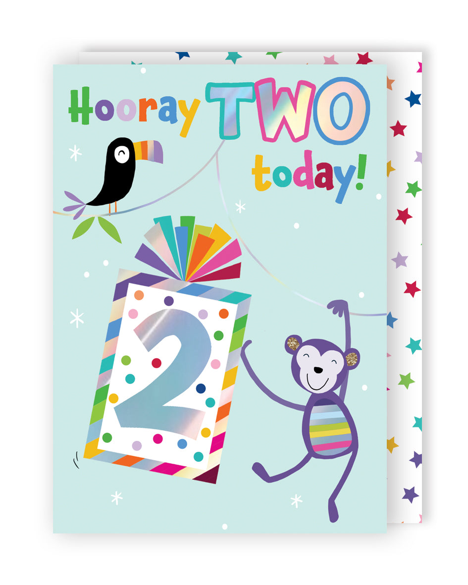 Boys 2nd Birthday Two Today! 2 Monkey Mail! Birthday Contemporary Greeting Card
