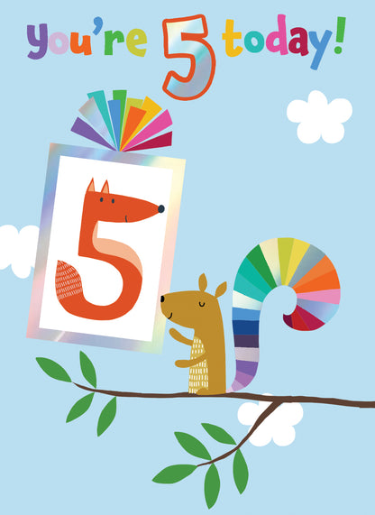 Boys 5th Birthday 5 Today Fun Kids Tattoo Fox Childrens Birthday Card