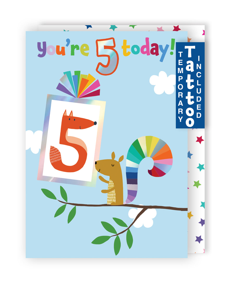 Boys 5th Birthday 5 Today Fun Kids Tattoo Fox Childrens Birthday Card