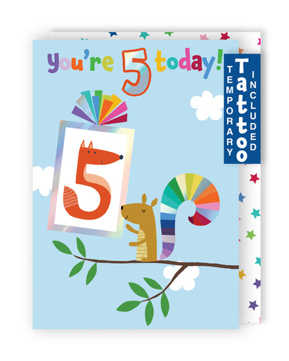 Boys 5th Birthday 5 Today Fun Kids Tattoo Fox Childrens Birthday Card