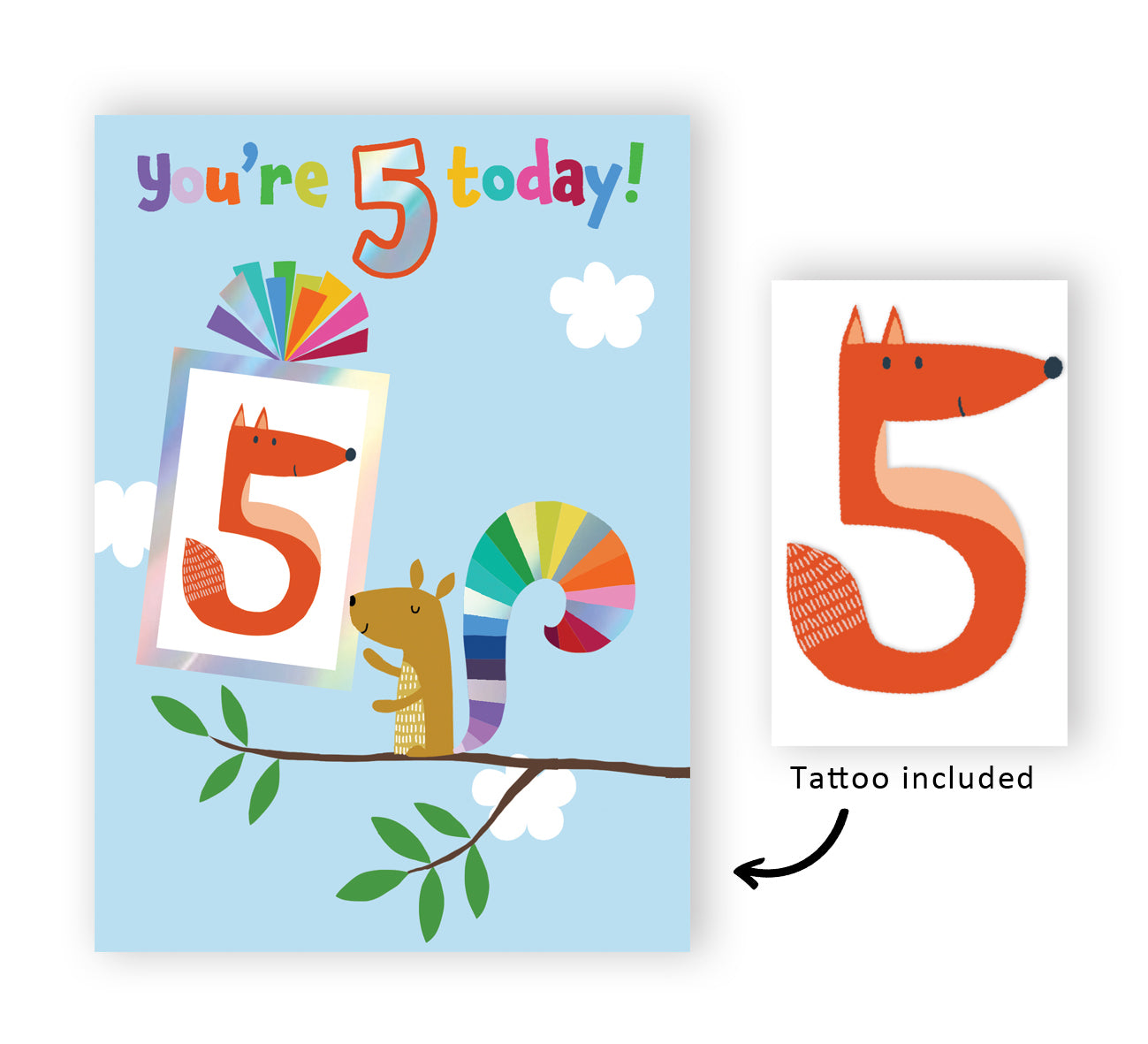 Boys 5th Birthday 5 Today Fun Kids Tattoo Fox Childrens Birthday Card