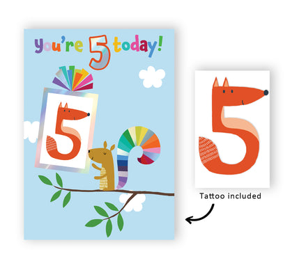 Boys 5th Birthday 5 Today Fun Kids Tattoo Fox Childrens Birthday Card