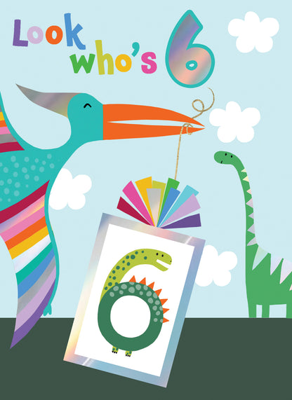 Boys 6th Birthday Look Who's 6 Fun Kids Tattoo Dinosaur Childrens Birthday Card