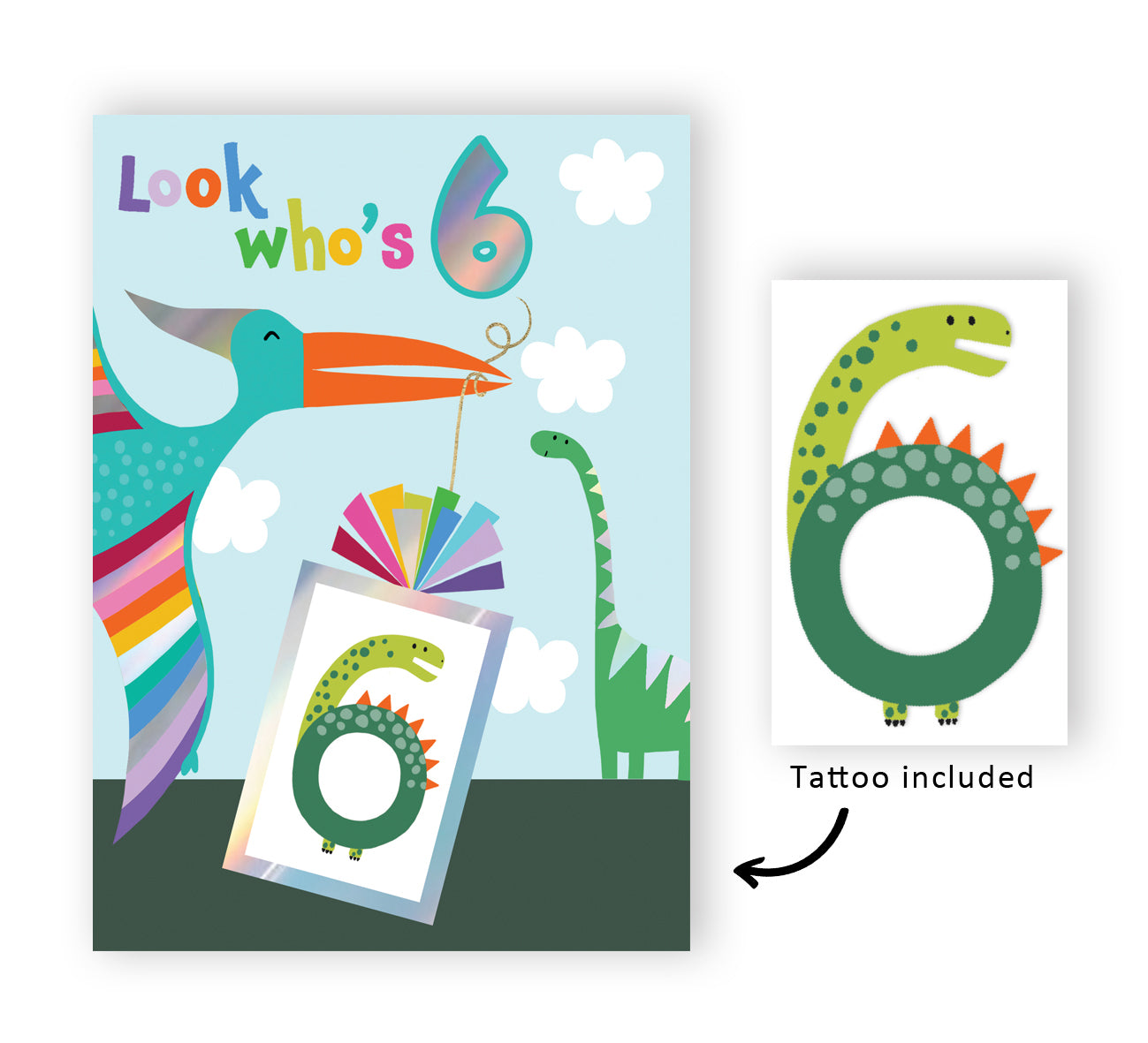 Boys 6th Birthday Look Who's 6 Fun Kids Tattoo Dinosaur Childrens Birthday Card