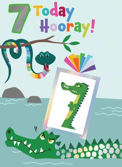 Boys 7th Birthday 7 Today Fun Kids Tattoo Crocodile Childrens Birthday Card