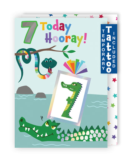 Boys 7th Birthday 7 Today Fun Kids Tattoo Crocodile Childrens Birthday Card