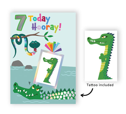 Boys 7th Birthday 7 Today Fun Kids Tattoo Crocodile Childrens Birthday Card