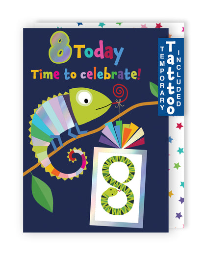 Boys 8th Birthday 8 Today Fun Kids Tattoo Snake Childrens Birthday Card
