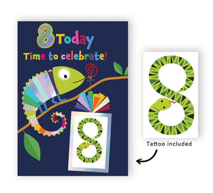 Boys 8th Birthday 8 Today Fun Kids Tattoo Snake Childrens Birthday Card
