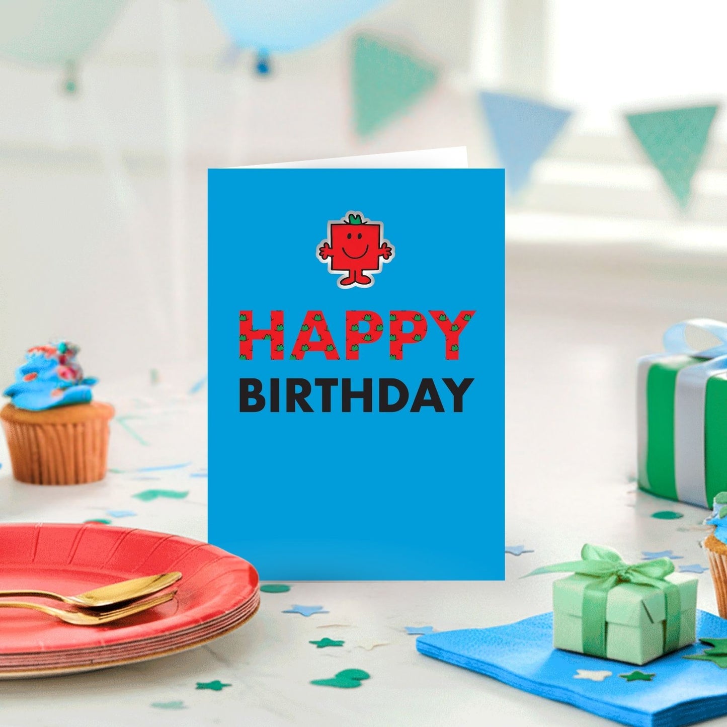 Zazoo Tattoo Mr. Men Happy Birthday Card Includes Mr Strong Tattoo
