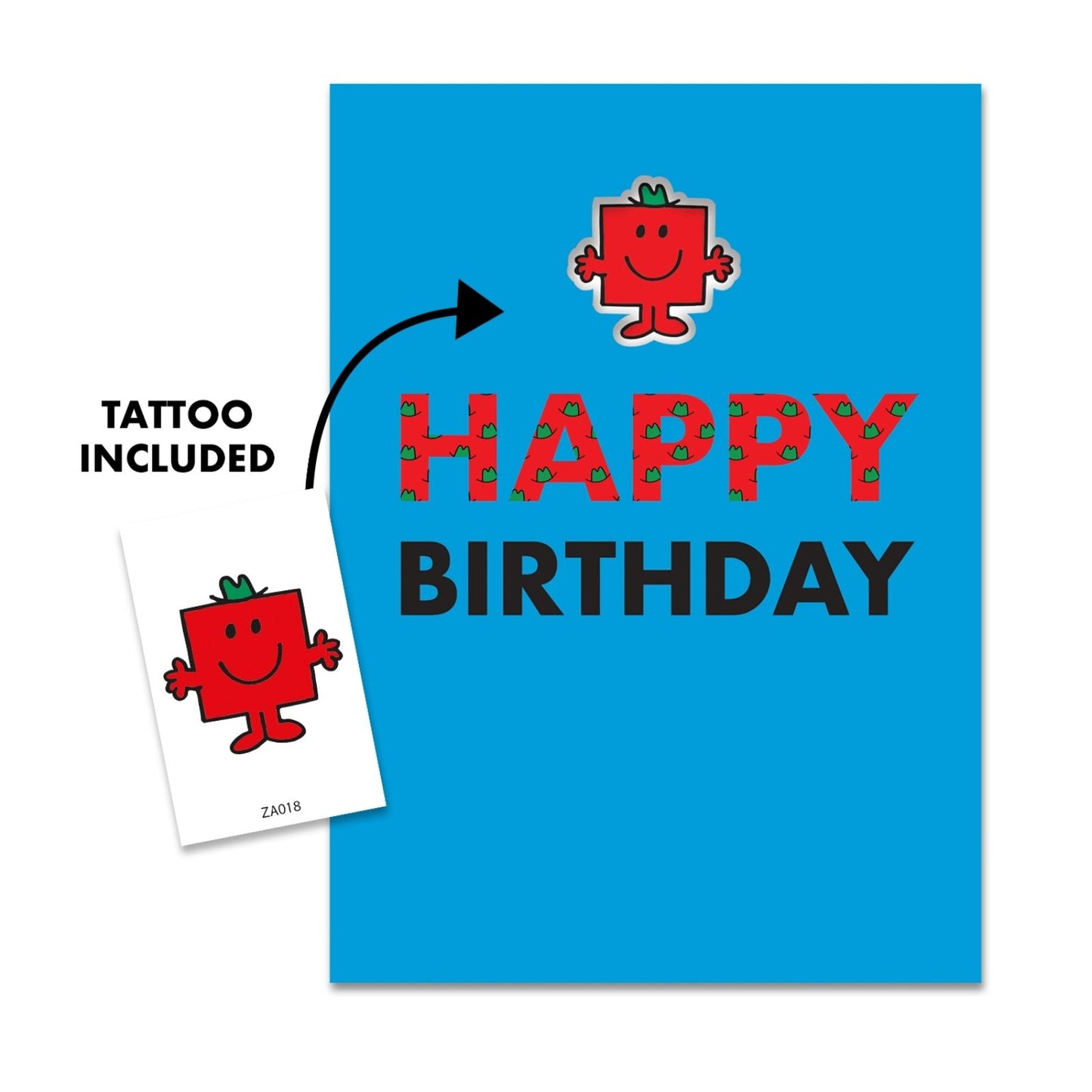 Zazoo Tattoo Mr. Men Happy Birthday Card Includes Mr Strong Tattoo