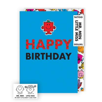 Zazoo Tattoo Mr. Men Happy Birthday Card Includes Mr Strong Tattoo