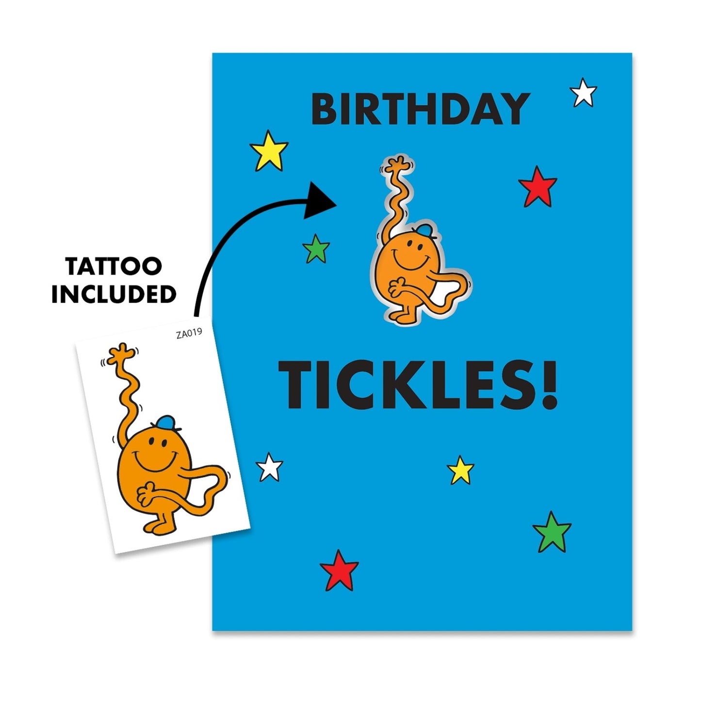 Zazoo Tattoo Mr. Men Birthday Tickles! Card Includes Mr Tickle Tattoo