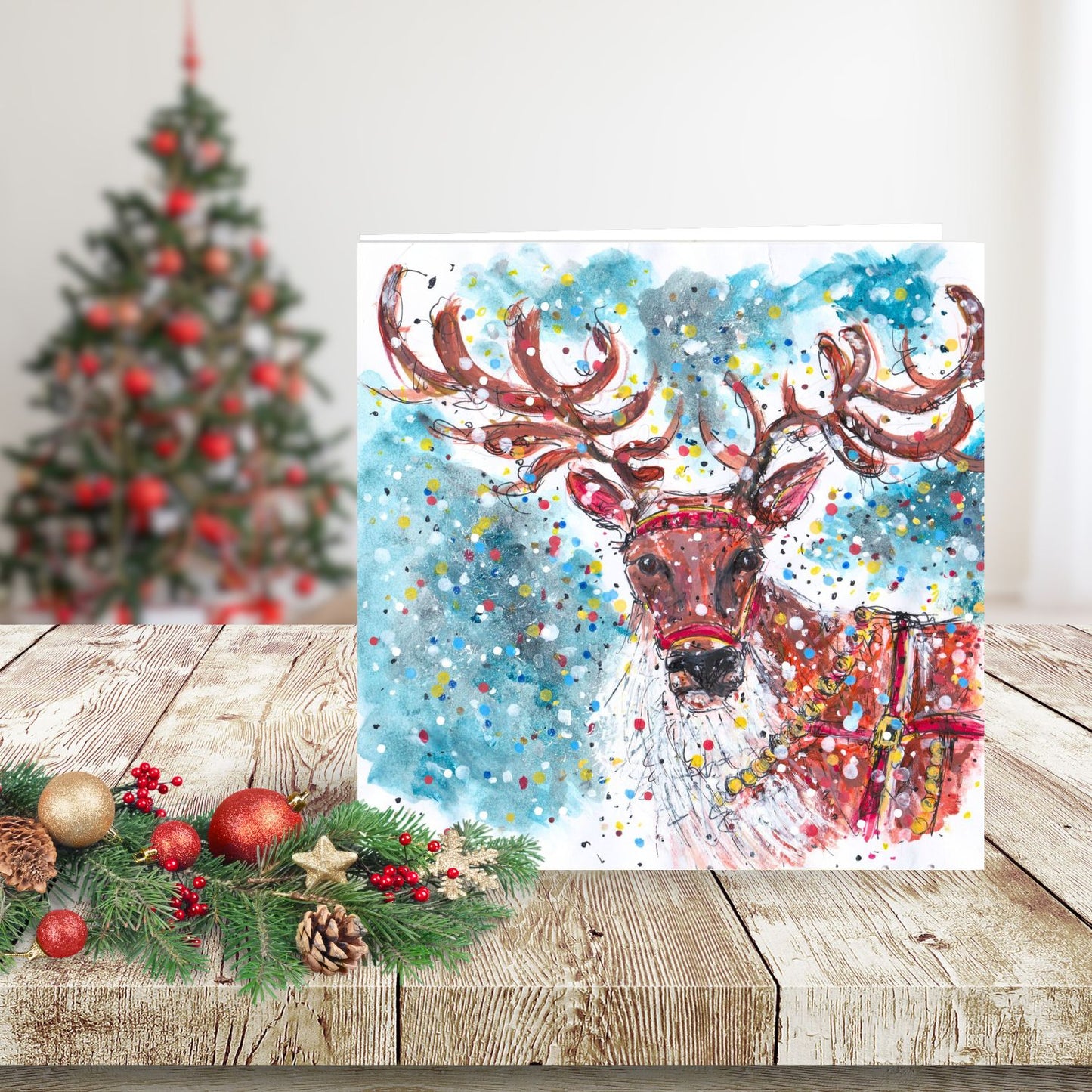 Tabitha Corbett Reindeer 'Through The Blizzard' Artistic Christmas Greeting Card
