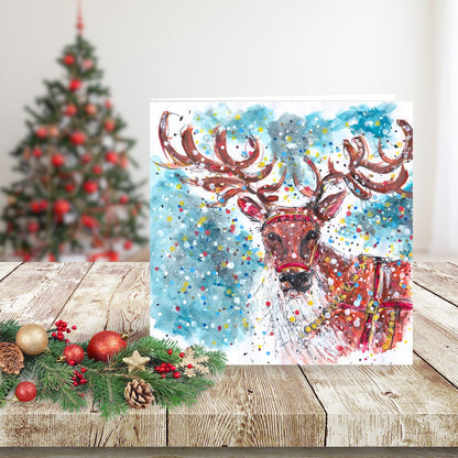 Tabitha Corbett Reindeer 'Through The Blizzard' Artistic Christmas Greeting Card