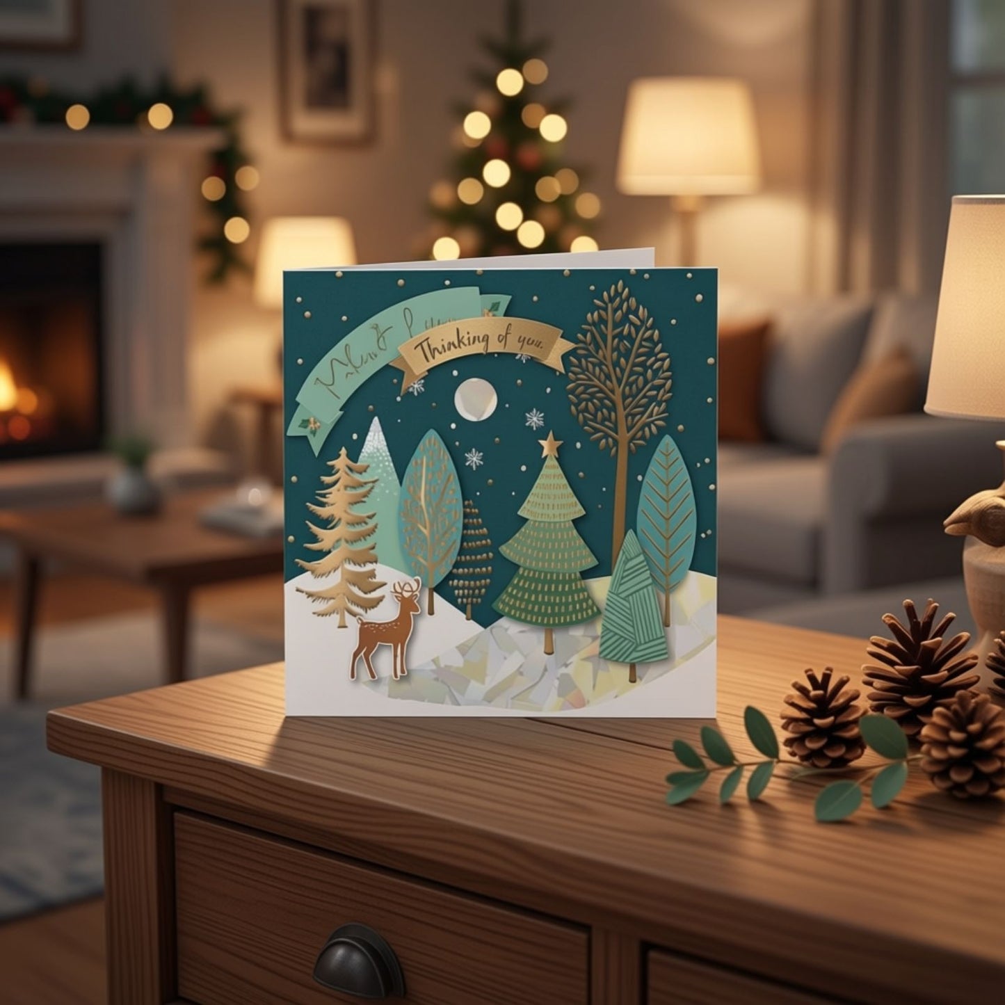 Thinking Of You Embellished Christmas Greeting Card