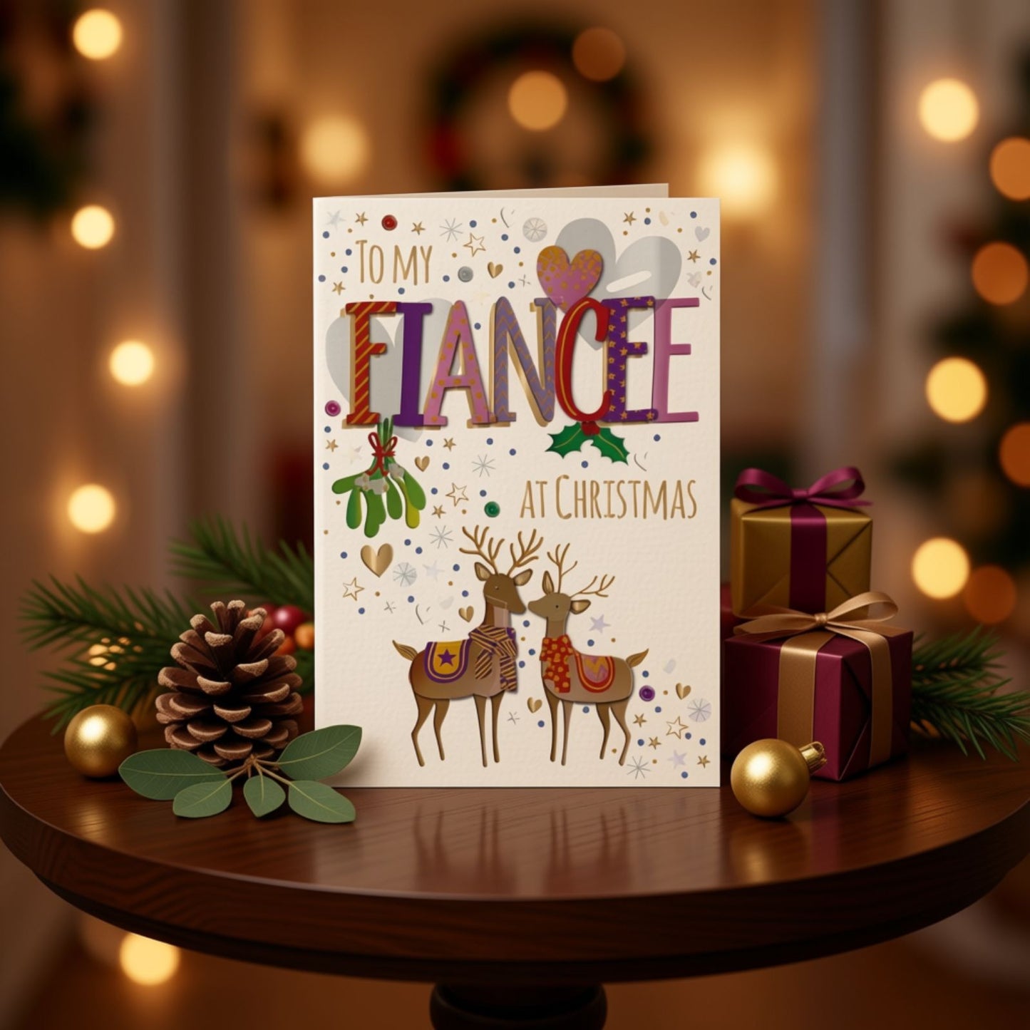 My Fiancee At Christmas Embellished Christmas Greeting Card