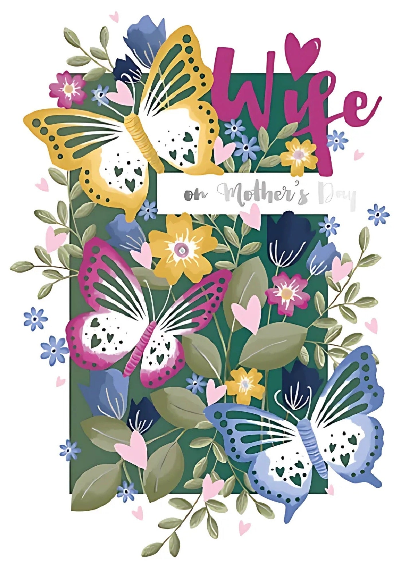 Wife On Mother's Day Butterflies Embellished Mother's Day Card