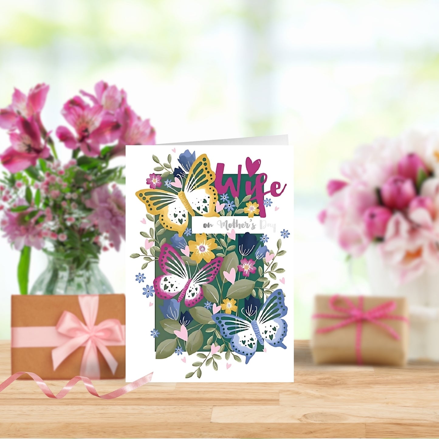 Wife On Mother's Day Butterflies Embellished Mother's Day Card