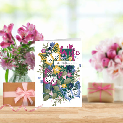 Wife On Mother's Day Butterflies Embellished Mother's Day Card