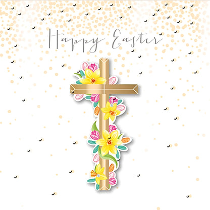 Cross & Flowers Happy Easter Greeting Card