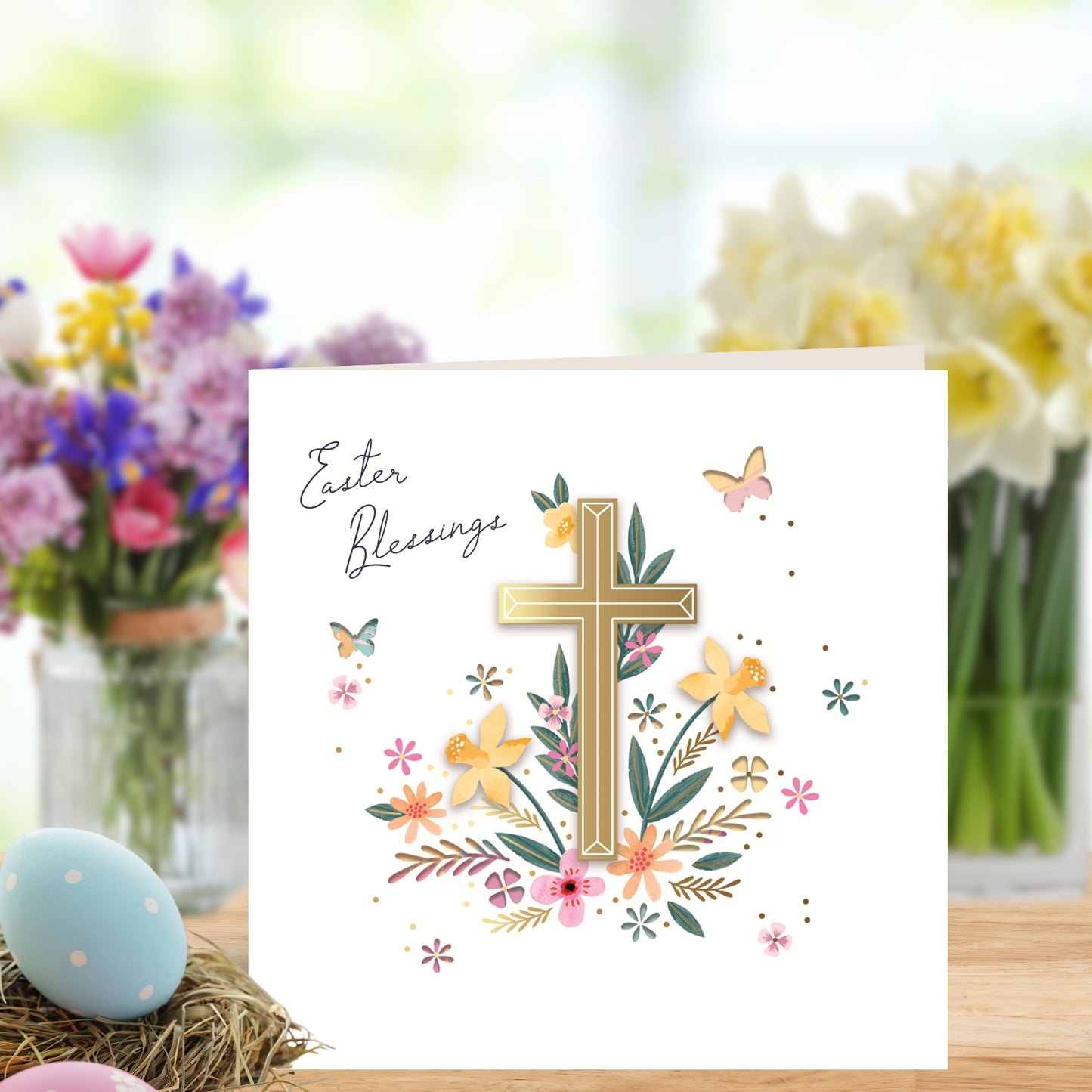 Easter Blessings Cross Embellished Easter Card