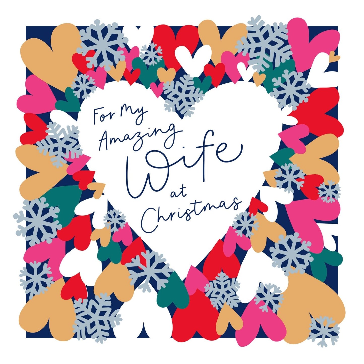 For My Amazing Wife Christmas Card Foiled Die-Cut Love Hearts 8x8 Xmas Greetings