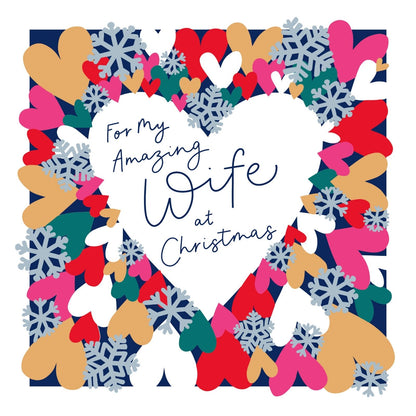 For My Amazing Wife Christmas Card Foiled Die-Cut Love Hearts 8x8 Xmas Greetings