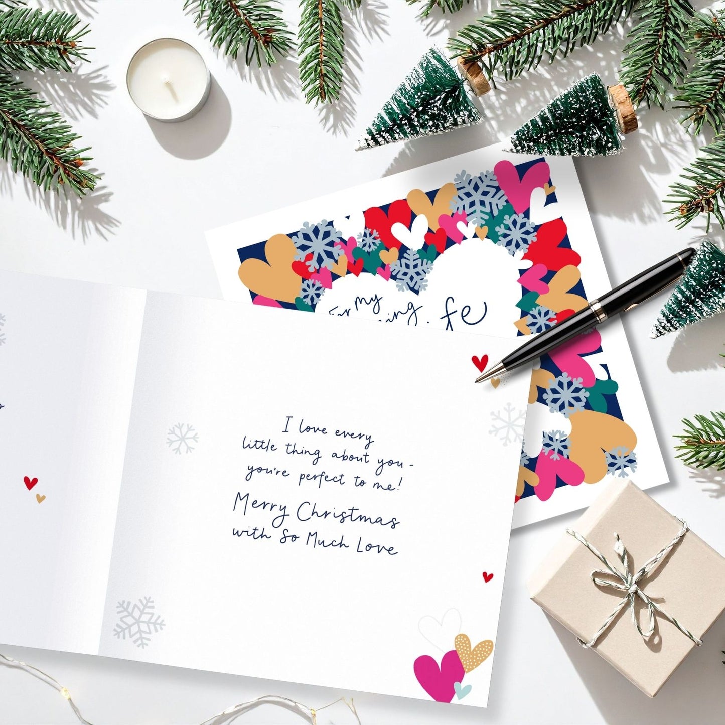 For My Amazing Wife Christmas Card Foiled Die-Cut Love Hearts 8x8 Xmas Greetings