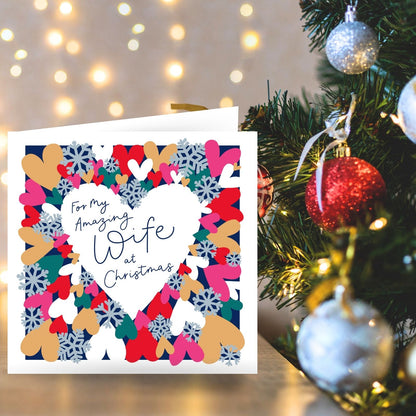 For My Amazing Wife Christmas Card Foiled Die-Cut Love Hearts 8x8 Xmas Greetings