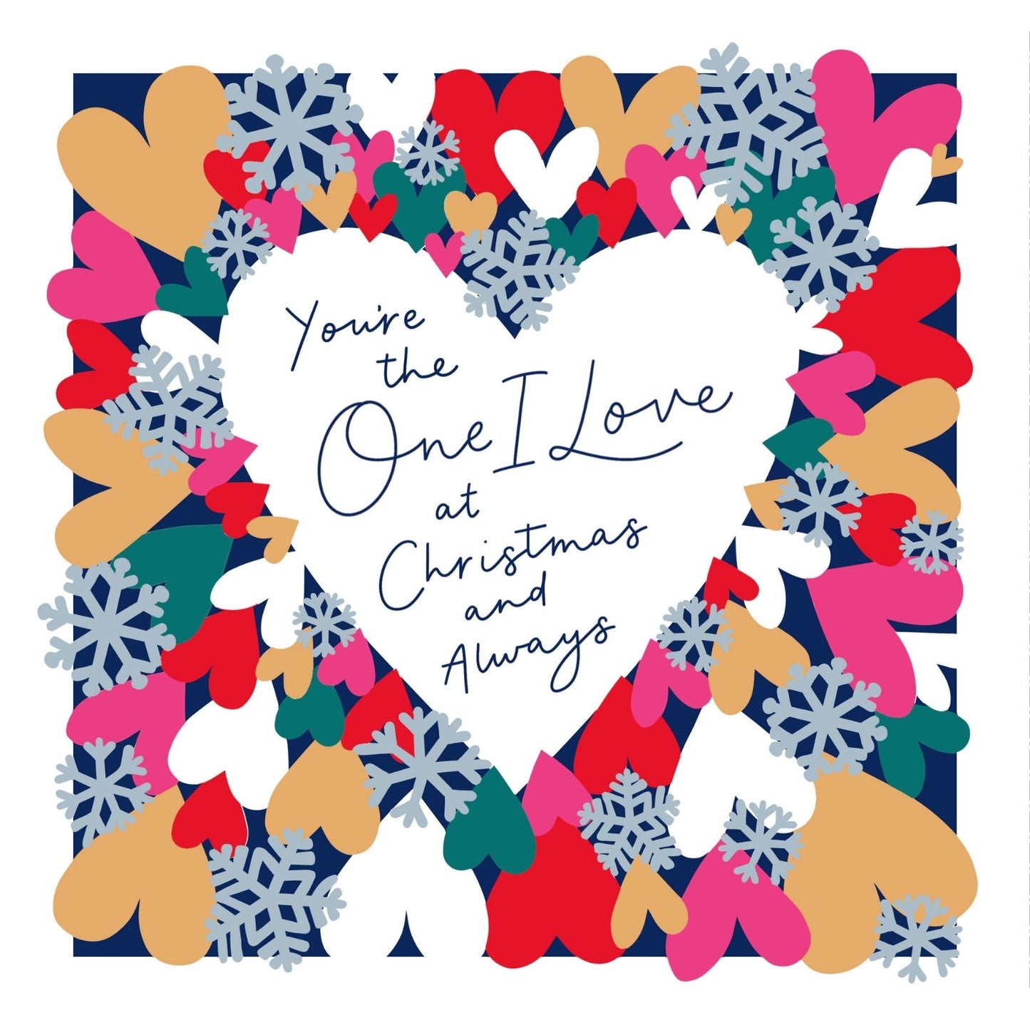 One I Love Christmas Card & Always Foiled Die-Cut Love Hearts 8x8 Xmas Greetings