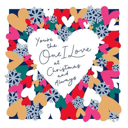 One I Love Christmas Card & Always Foiled Die-Cut Love Hearts 8x8 Xmas Greetings