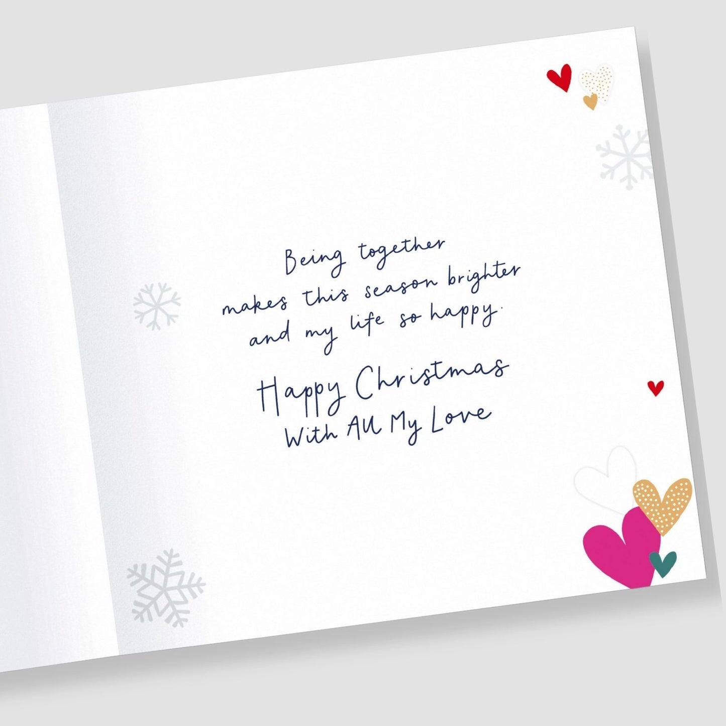 One I Love Christmas Card & Always Foiled Die-Cut Love Hearts 8x8 Xmas Greetings