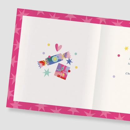 Lovely Sister Christmas Card Foiled Festive Cracker & Gifts Xmas Greetings