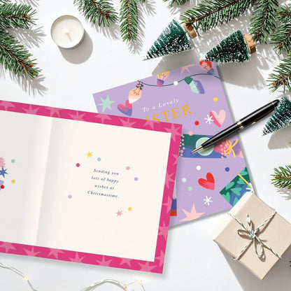 Lovely Sister Christmas Card Foiled Festive Cracker & Gifts Xmas Greetings