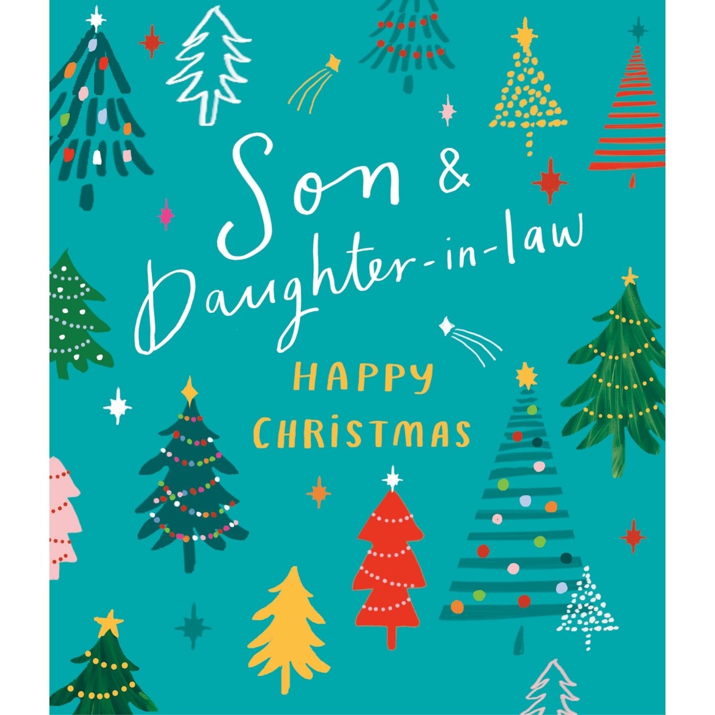 Son & Daughter-In-Law Christmas Card Artistic Festive Trees Xmas Greetings