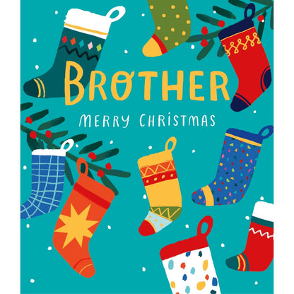 Brother Christmas Card Merry Christmas Foiled Festive Stockings Xmas Greetings