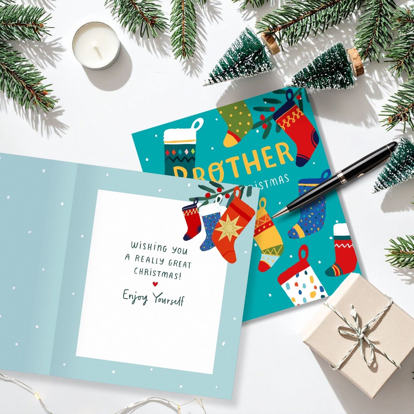 Brother Christmas Card Merry Christmas Foiled Festive Stockings Xmas Greetings