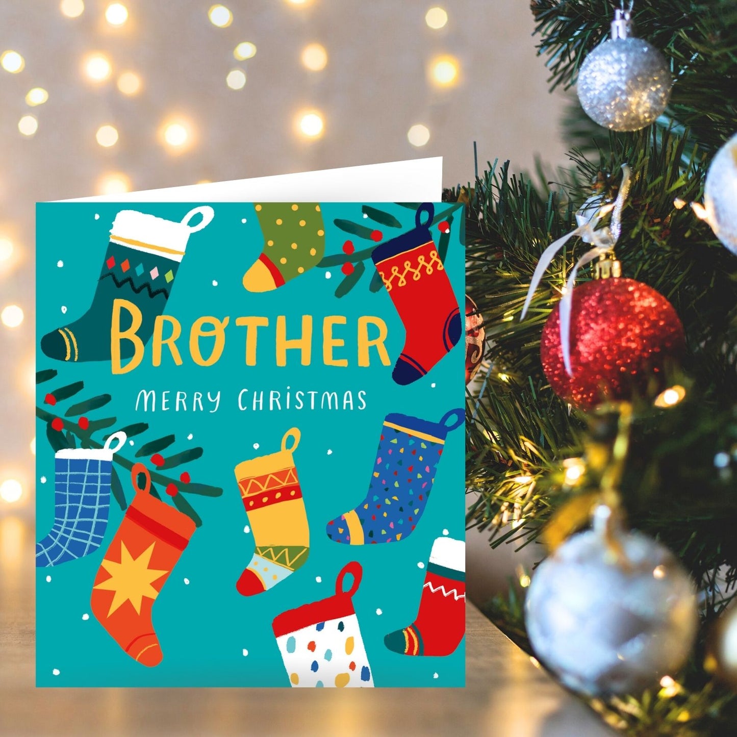 Brother Christmas Card Merry Christmas Foiled Festive Stockings Xmas Greetings