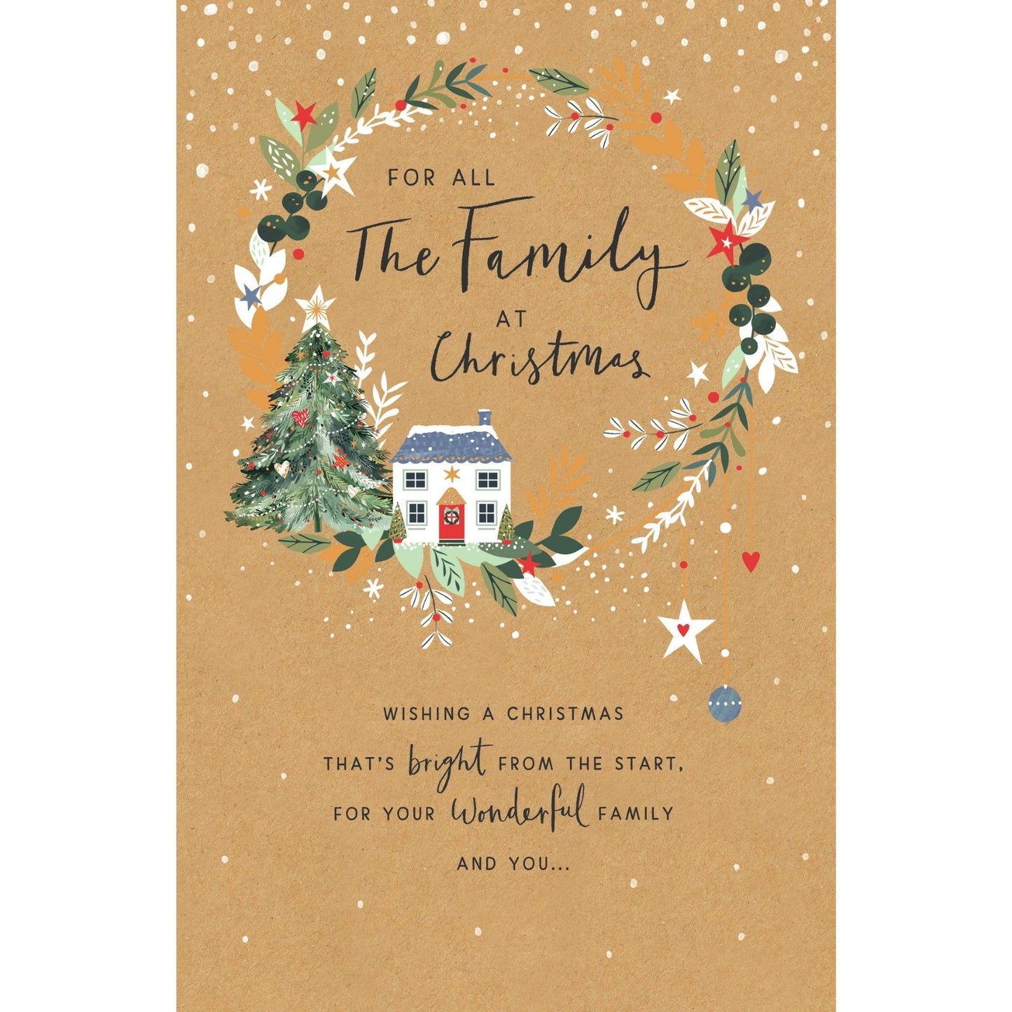 For All The Family Christmas Card Festive Christmas Wreath Xmas Greetings